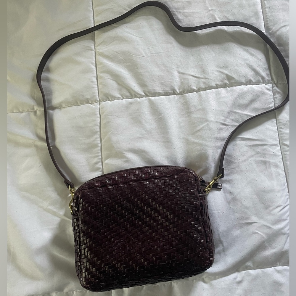 Clare V Dark Brown Burgundy Woven Crossbody Bag